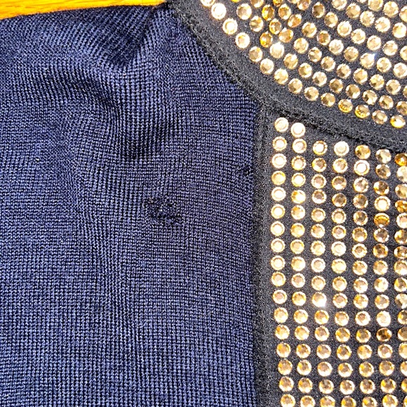 TORY BURCH sz S 100% navy wool FLAWS w/ gold bead adornments - damaged condition - Picture 5 of 8